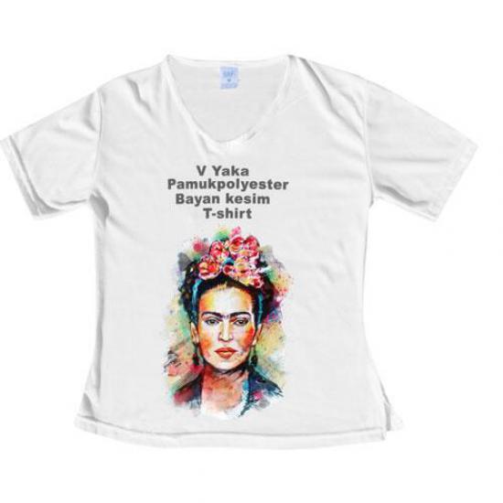 Pamuk+Polyester V Yaka Tişört (Bayan Kesim )