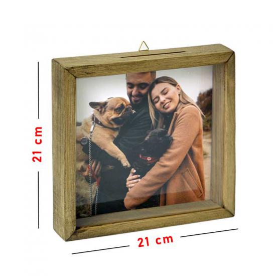 Eskitme Ahşap Kumbara Anı Çerçevesi - 2 Adet - 21x21